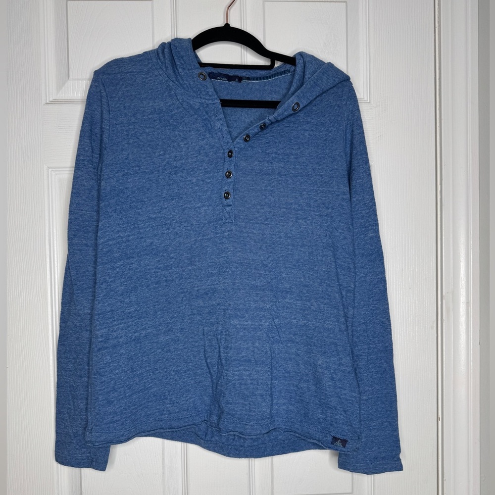 PRANA Woman’s Devan Henley Top Blue Size Small‎ Hooded